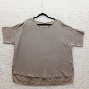 Tunic Blouse Size 1X Beige Textured Lagenlook Artsy Minimal Quiet Luxury Chic